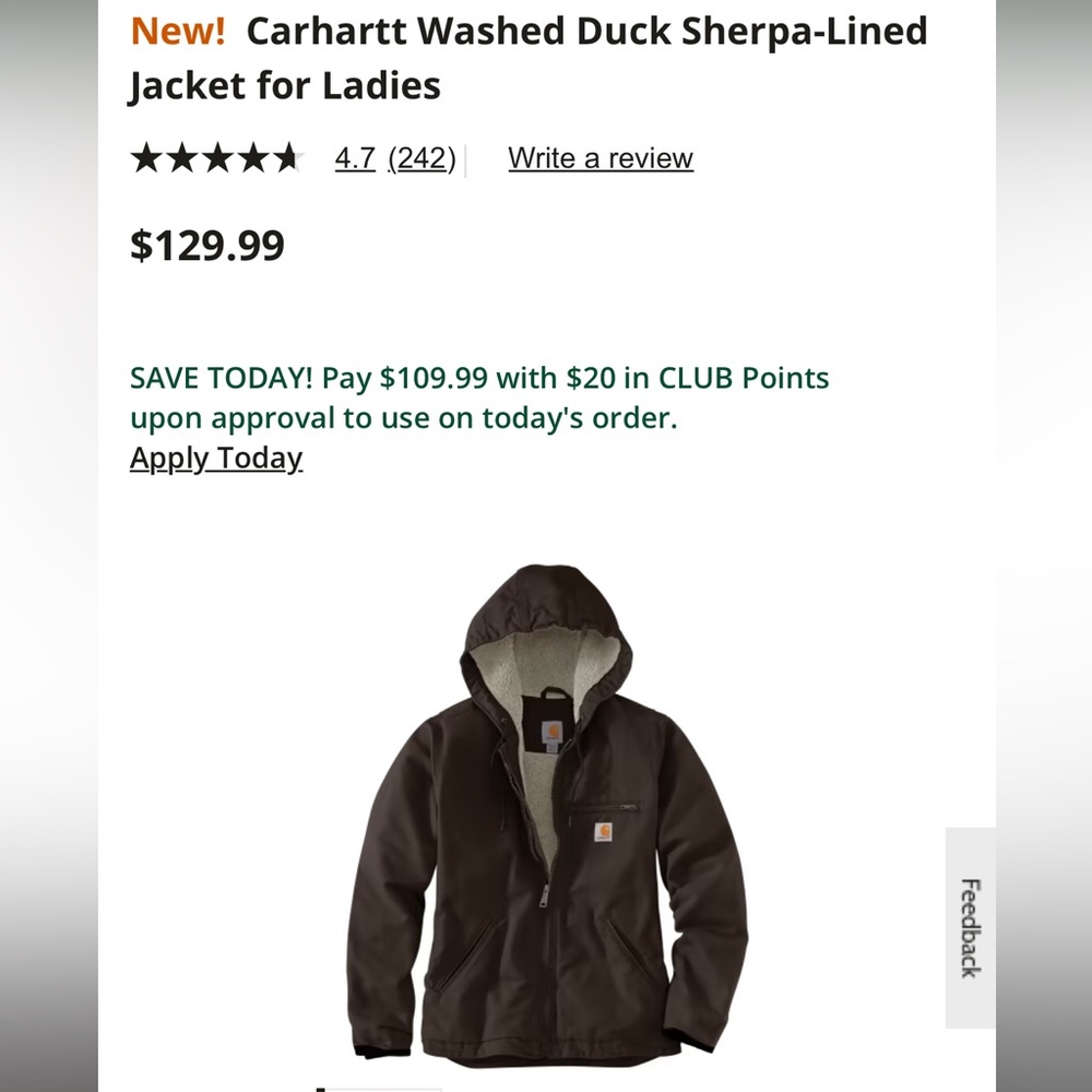 New Carhartt Washed Duck Sherpa-Lined Jacket for Ladies